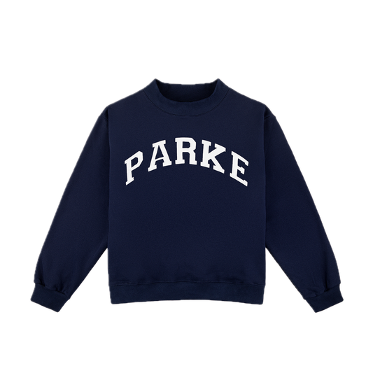 varsity mockneck flat lay -navy + white