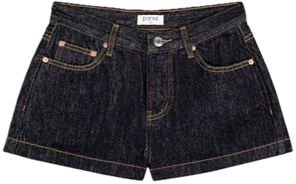 dark wash denim mini short flat lay -dark wash
