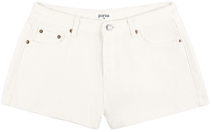 white denim mini short flat lay -white