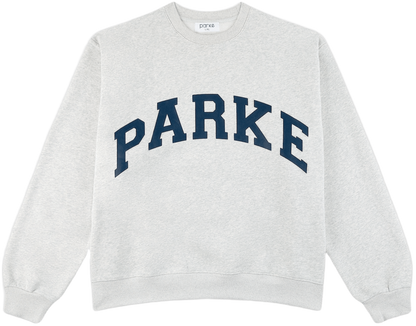 varsity crewneck sweatshirt flat lay -classic grey + navy