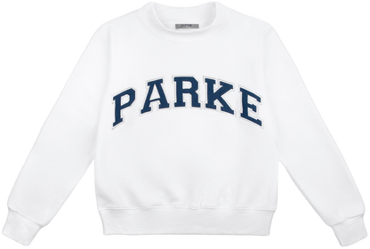white + navy varsity mockneck flat lay -white + navy