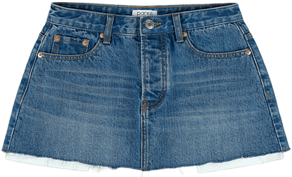 denim min skirt flat lay -medium wash