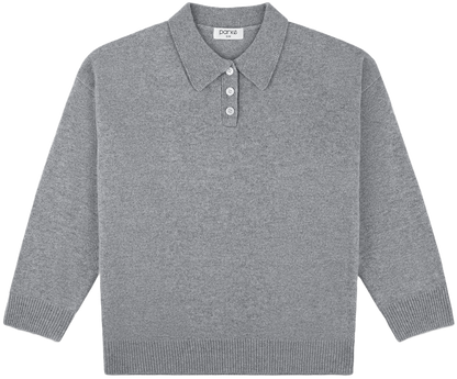 heather grey polo sweater flat lay -  heather grey