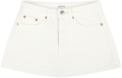 white denim mini skirt flat lay - white