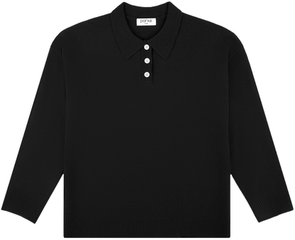 black polo sweater flat lay - black