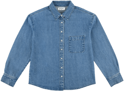flat lay long sleeve button down - med wash
