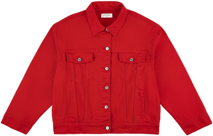 washed red oversized jean jacket flat lay - washed red