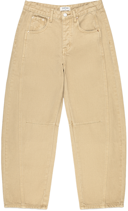 camel horseshoe jean flat lay - camel