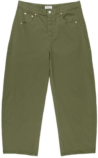 army green cotton twill horseshoe pant flat lay - army green