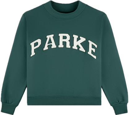 varsity mockneck flat lay -evergreen + white