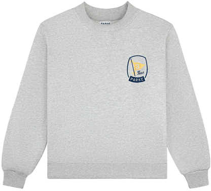 embroidered birthday mockneck -classic grey