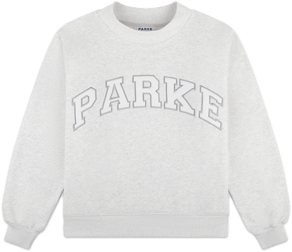 varsity mockneck flat lay -heather grey + white 