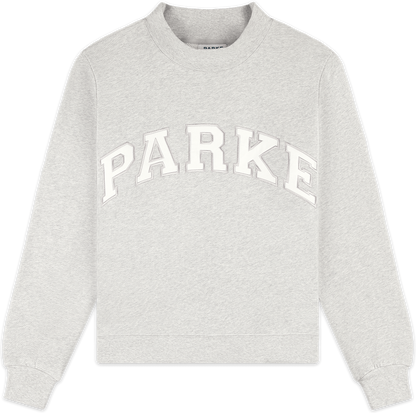 heritage varsity mockneck flat lay -classic grey + white