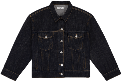 dark wash oversized jean jacket flat lay -dark wash
