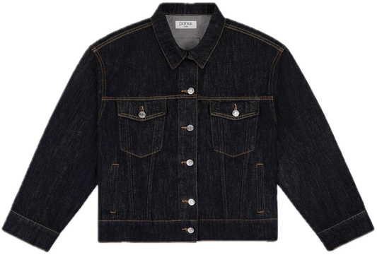 dark wash oversized jean jacket flat lay -dark wash