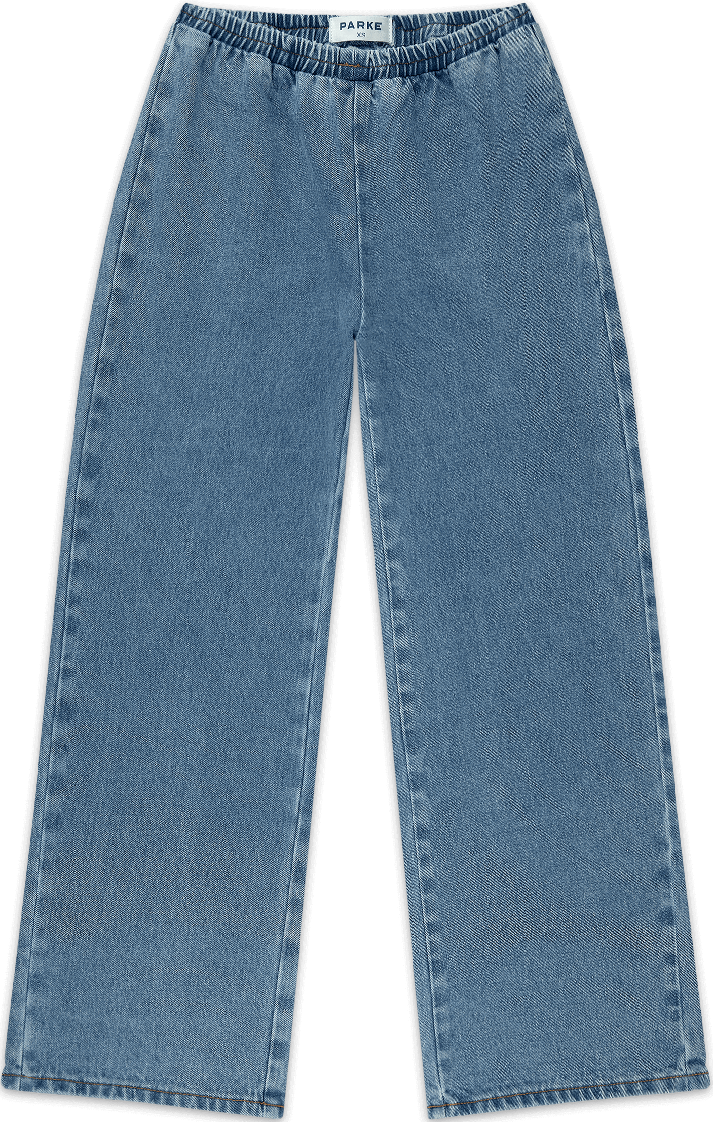 elastic denim pant flat lay -vintage wash