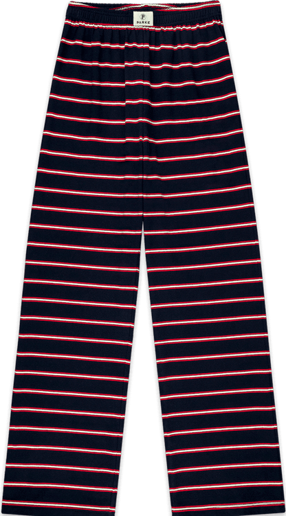 cotton boxer pants flat lay -navy stripe