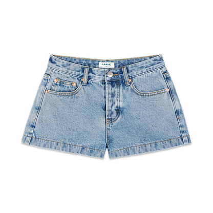 denim min short flat lay -vintage wash