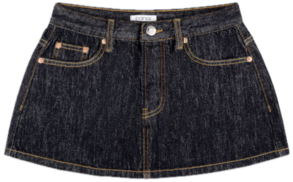 dark wash denim mini skirt flat lay - dark wash
