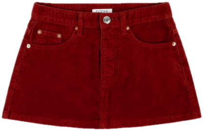 burgundy cord mini skirt flat lay - burgundy