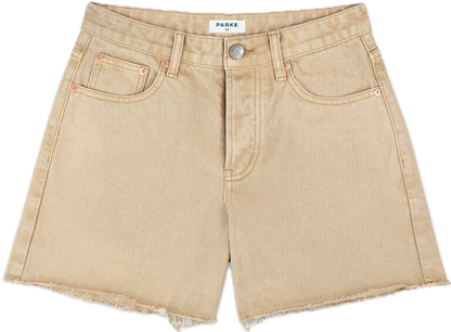 long baggy shorts flat lay -camel