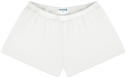 elastic denim short flat lay -white