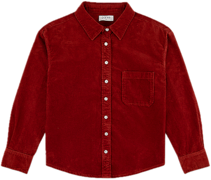 burgundy cord button up shirt flat lay - burgundy
