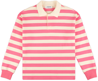 Striped rugby flat lay -  flamingo + white stripe