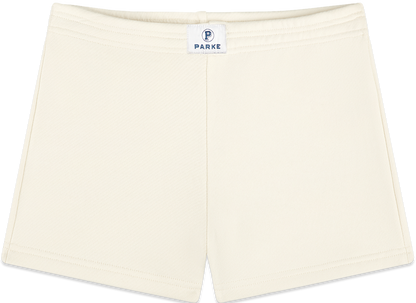 mini sweatshorts flat lay -cream