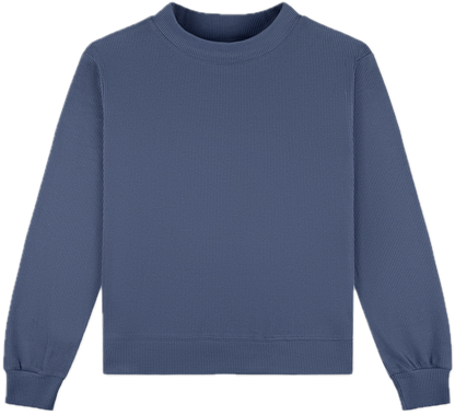 sapphire waffle mockneck flat lay -sapphire