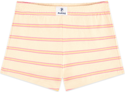 cotton mini short flat lay -cream stripe