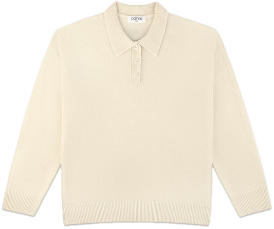 cream polo sweater flat lay - cream